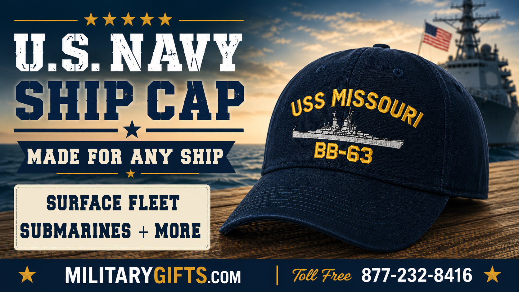 U.S. Navy Ship Caps - Made for you, for the ship you served aboard!